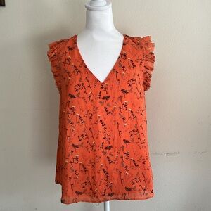 Katherine Barclay Women’s ruffled sleeve blouse M. Deep v neck buttoned key hole